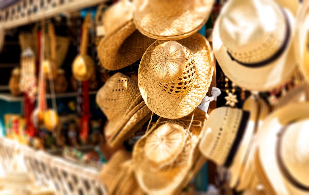 A lot of Cuban sombreros, sold in a shop at the local market