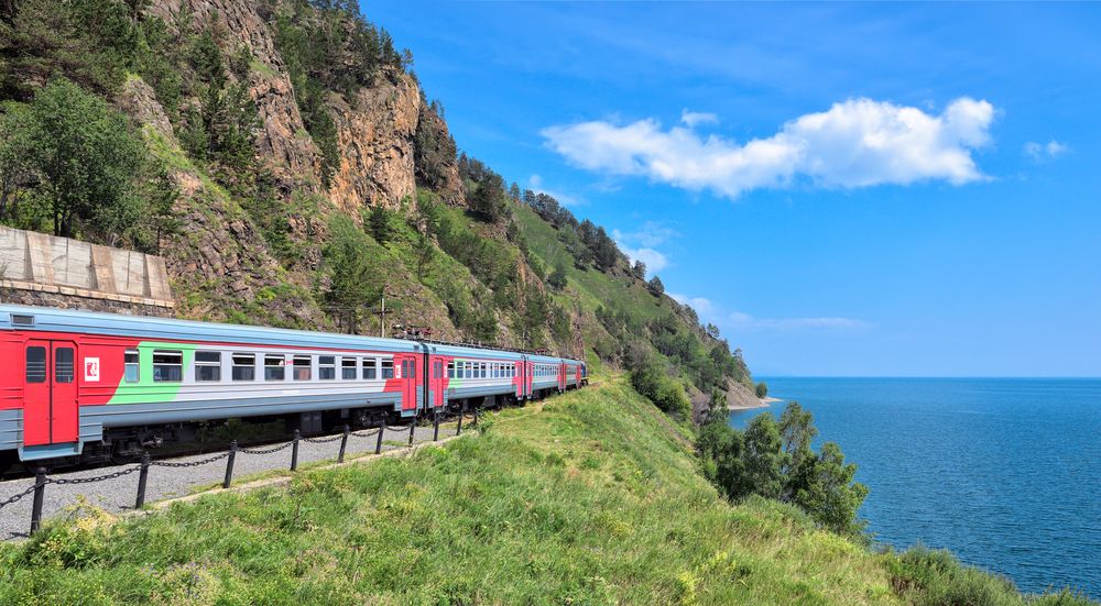 The picturesque railroad, which runs along the shore of Lake Baikal