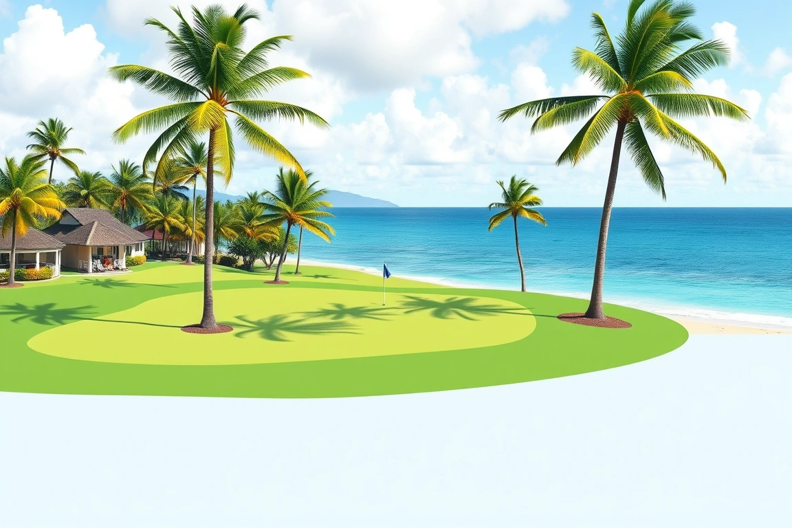Golf course holes at Punta Cana resort with Caribbean Sea backdrop