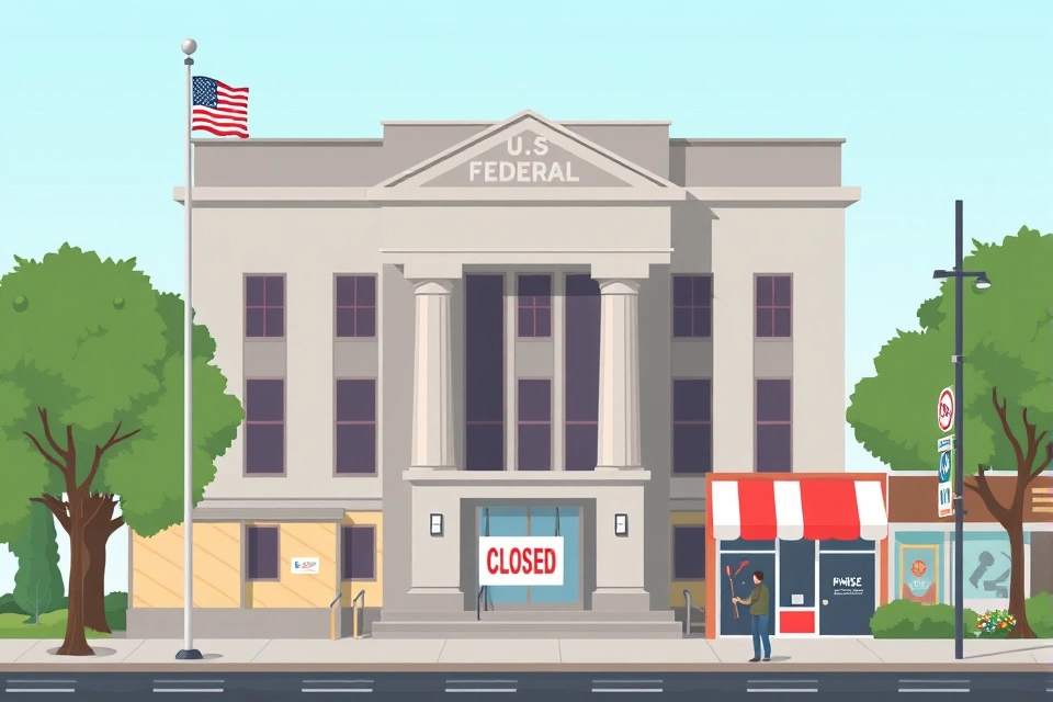 Federal building closed on a weekend day while private shops and offices remain open nearby