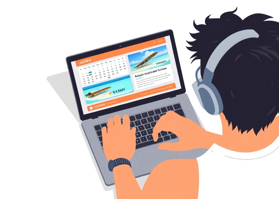 Person researching Maldives trip plans on laptop with calendar and pricing information visible