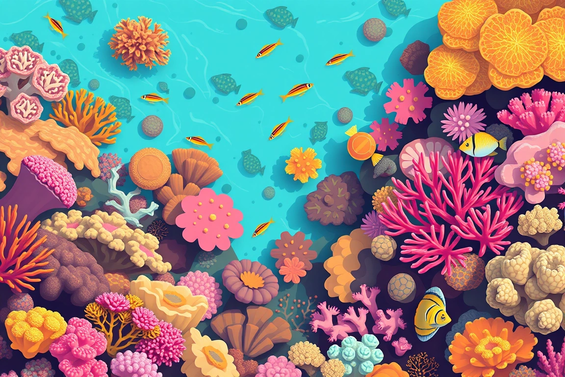 Vibrant coral reef with healthy corals and tropical fish in clear Maldives water